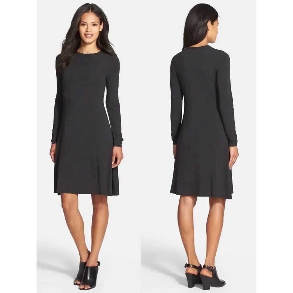 Eileen Fisher Jewel Neck Fit and Flare Minimalist Quiet Luxury Dress S